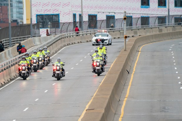 Participants of the New York City Bike Tour are seen here as they cross the Pulaski Bridge into Brooklyn on Sunday May 5, 2024. 0922. (Theodore Parisienne for New York Daily News)